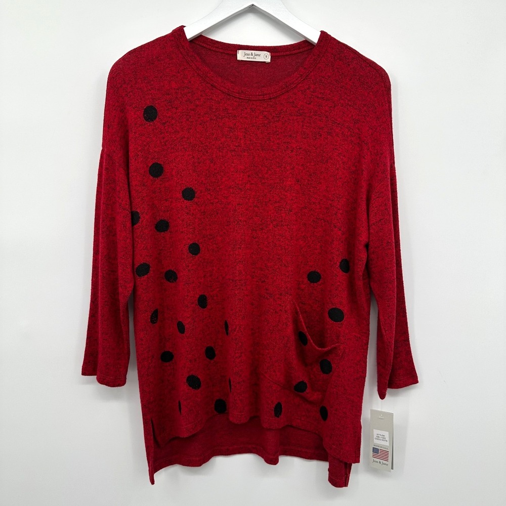 Jess & Jane Brushed Coco Dots Top Shirt Small Stretch Knit Artsy Boho Indie New‎